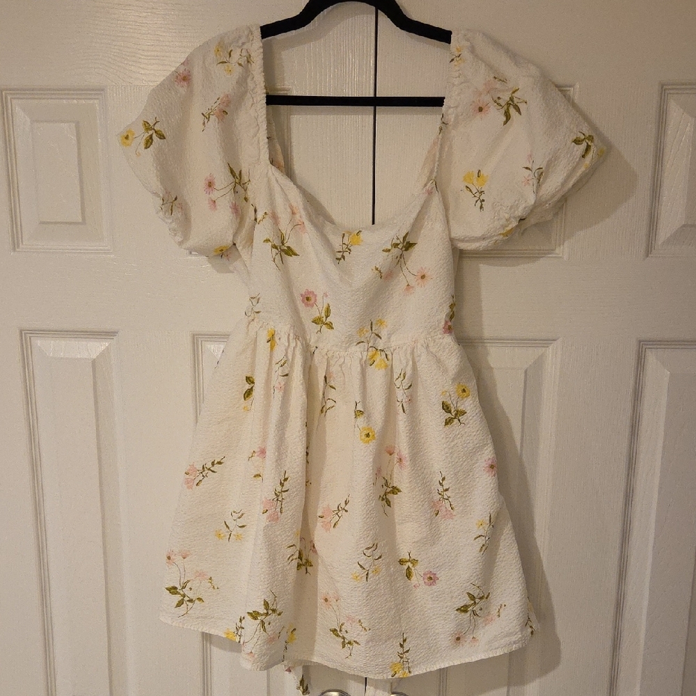Miami White Dress with Pink and Yellow Floral Design